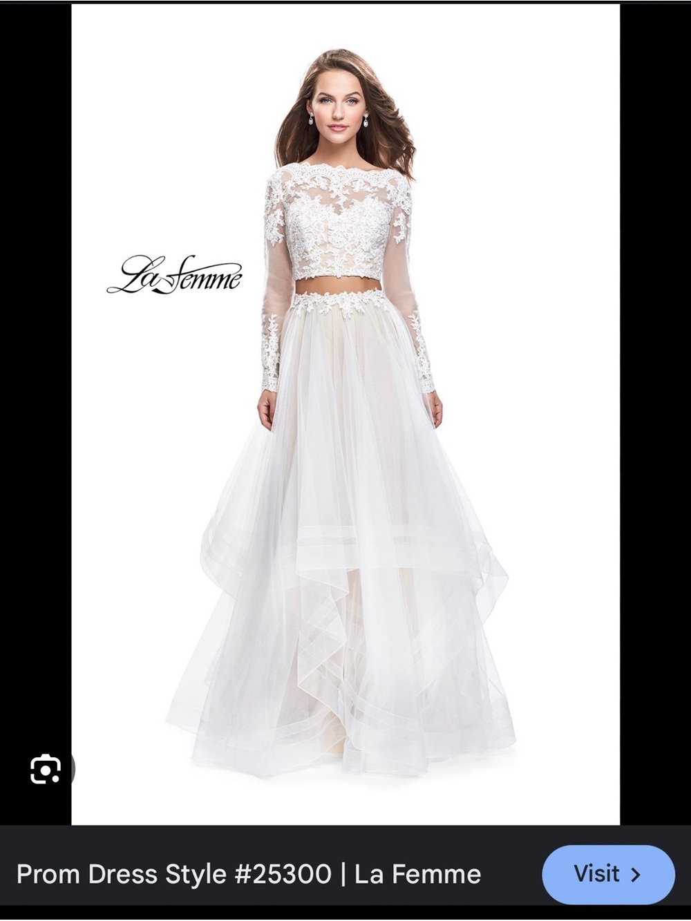 La Femme White Two-Piece Lace & Tulle prom/wedding dress